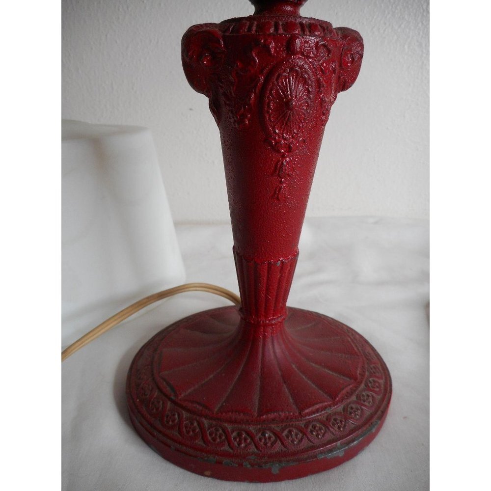 Antique Red Boudoir Desk lamp Metal Floral Basket - Picture 6 of 13